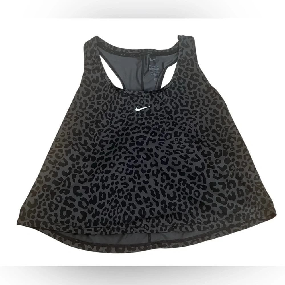 Nike Women's 1x Gray/Black Dri-Fit One Slim Fit Plus‎ Leopard Print Tank Top.